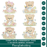 Teddy Bear Embroidery Pack – 6 Heartwarming Designs - FineryEmbroidery